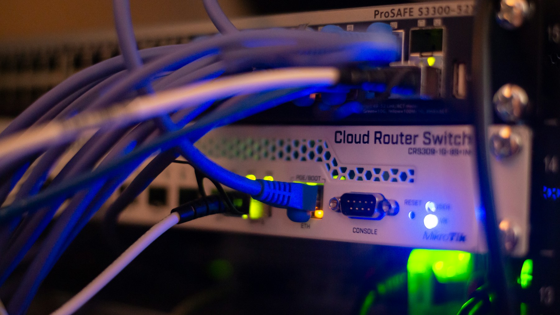 Network switch with Ethernet cables for business IT support